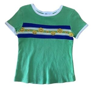 Philly green and striped with smiley faces Y2k 90’s short sleeve top size5
